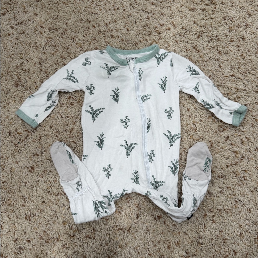Kyte BABY White Footed One-Piece with Green Botanical Trim